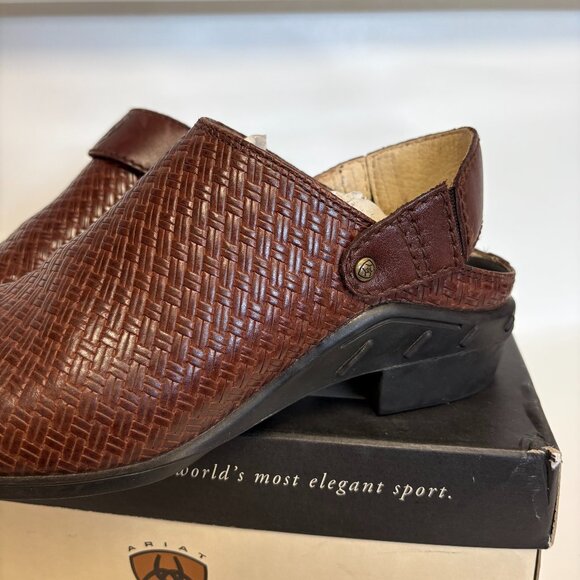 Ariat Mules Womens Rattan Brown Leather Woven Slip On Comfort Clogs - Picture 4 of 6